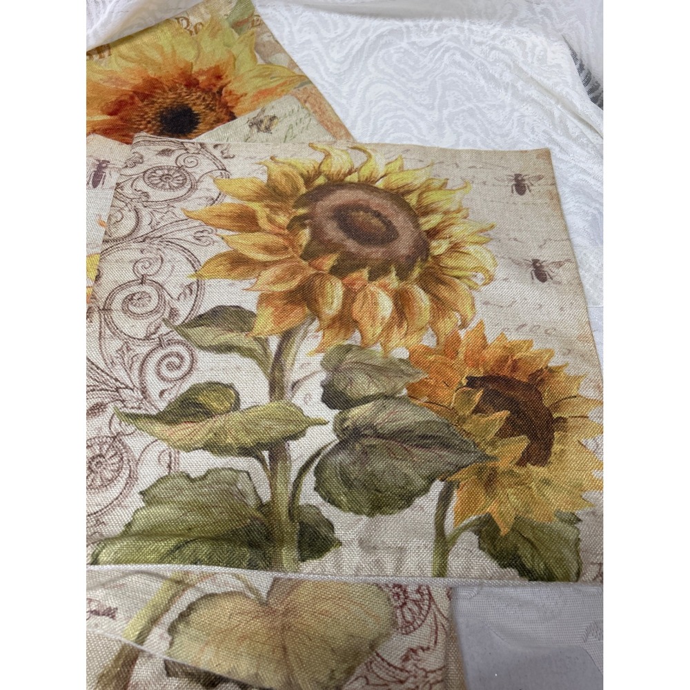 Set of 5 French Country Sunflower Bee Linen Pillow Covers 18x18 Farmhouse Decor - Picture 3 of 7